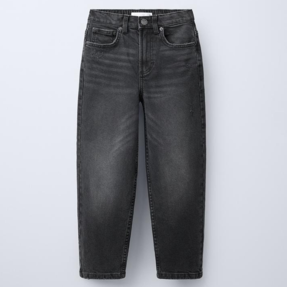 Zara Girls Black Mom Fit Distressed Elastic Waist Jeans Size 9